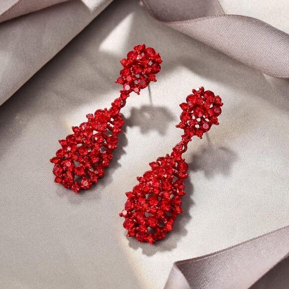 Red with Ruby Red Austrian Crystal Hollow Teardrop Chandelier Post Earrings - Picture 2 of 5